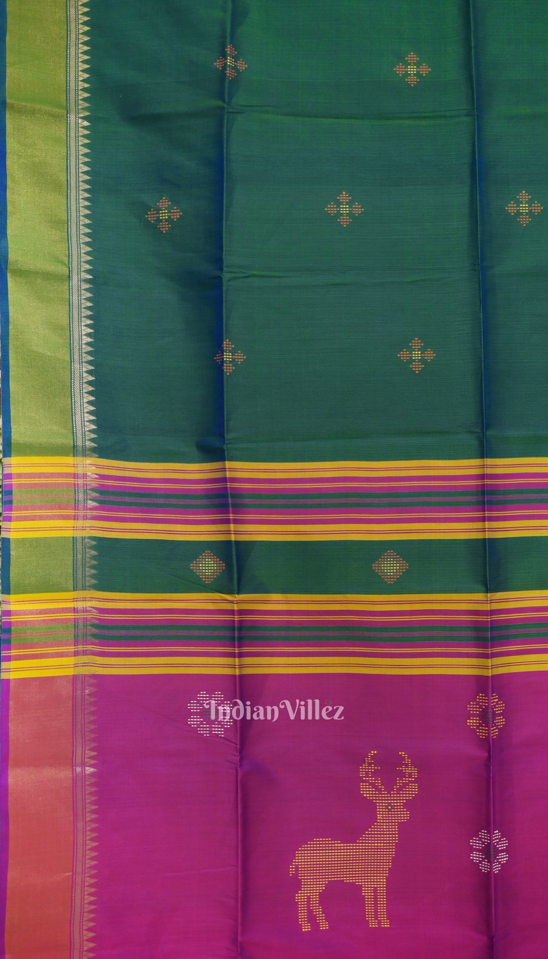 Green With Soft Maroon Pure Bishnupuri  Silk Saree