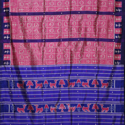 Pink Blue Odia Varnamala Contemporary Designer Silk Saree