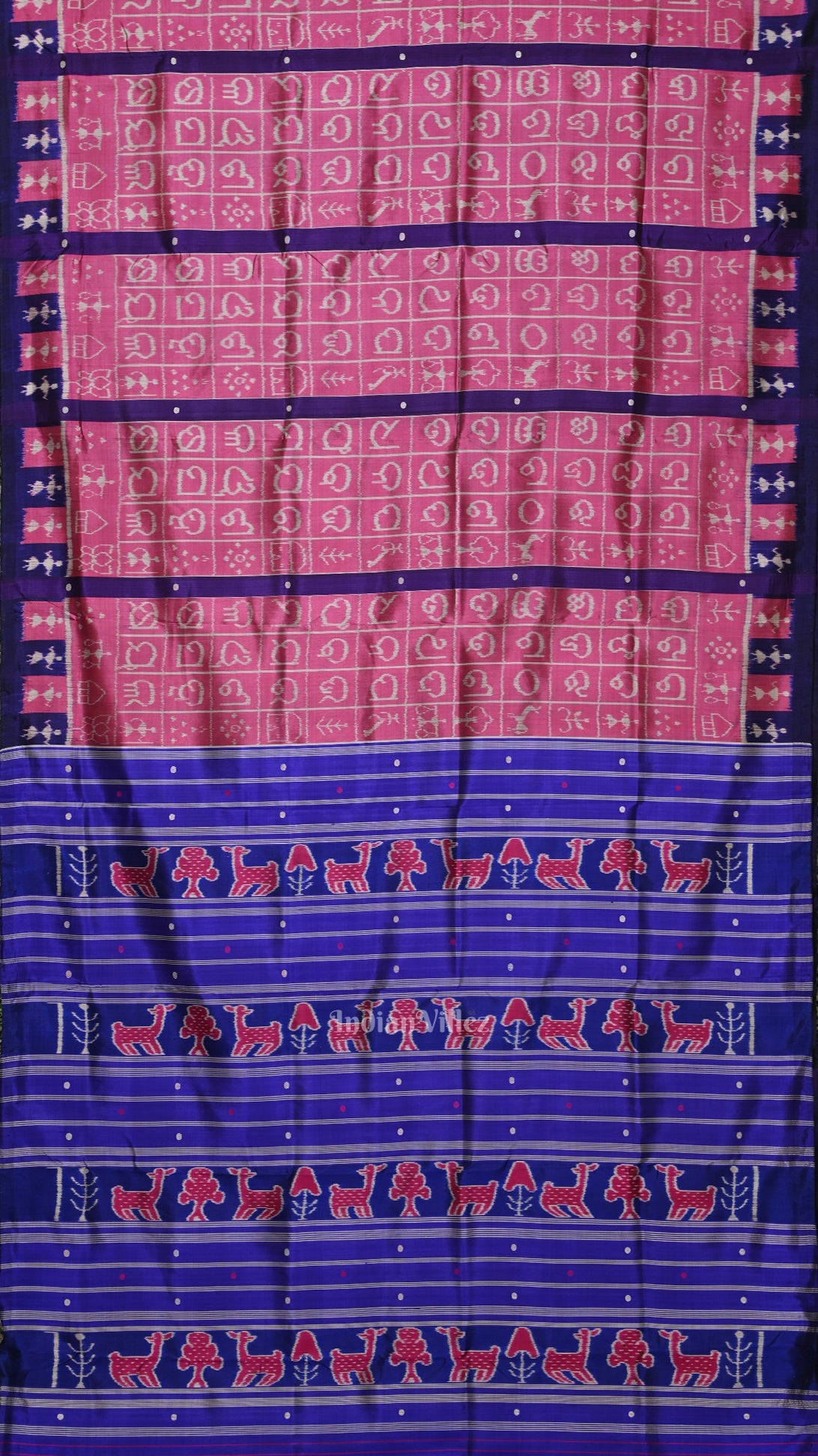 Pink Blue Odia Varnamala Contemporary Designer Silk Saree