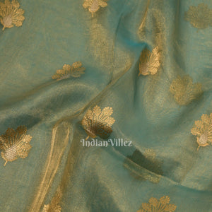 Aqua Blue Pure Kora Banarasi Tissue Saree