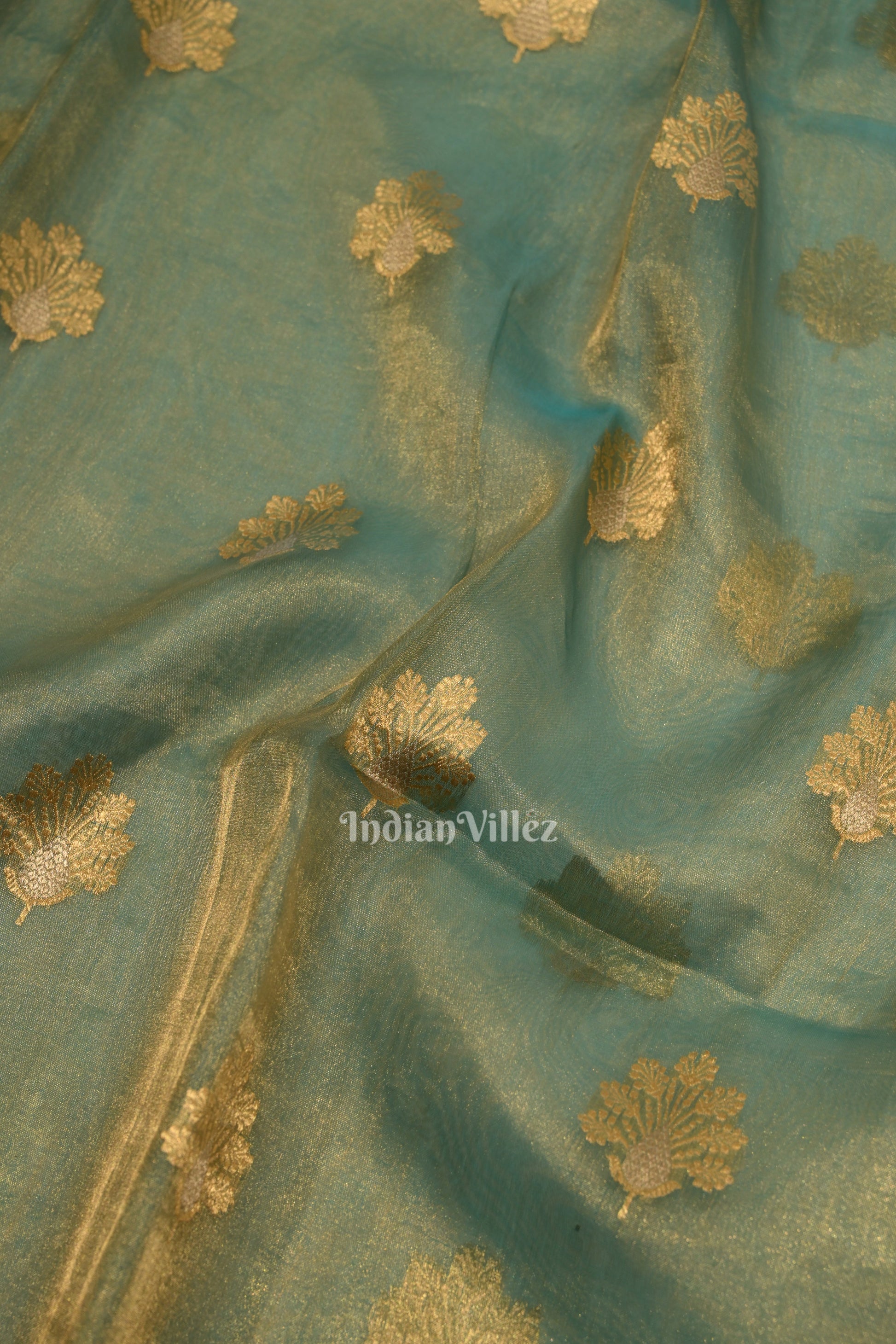Aqua Blue Pure Kora Banarasi Tissue Saree