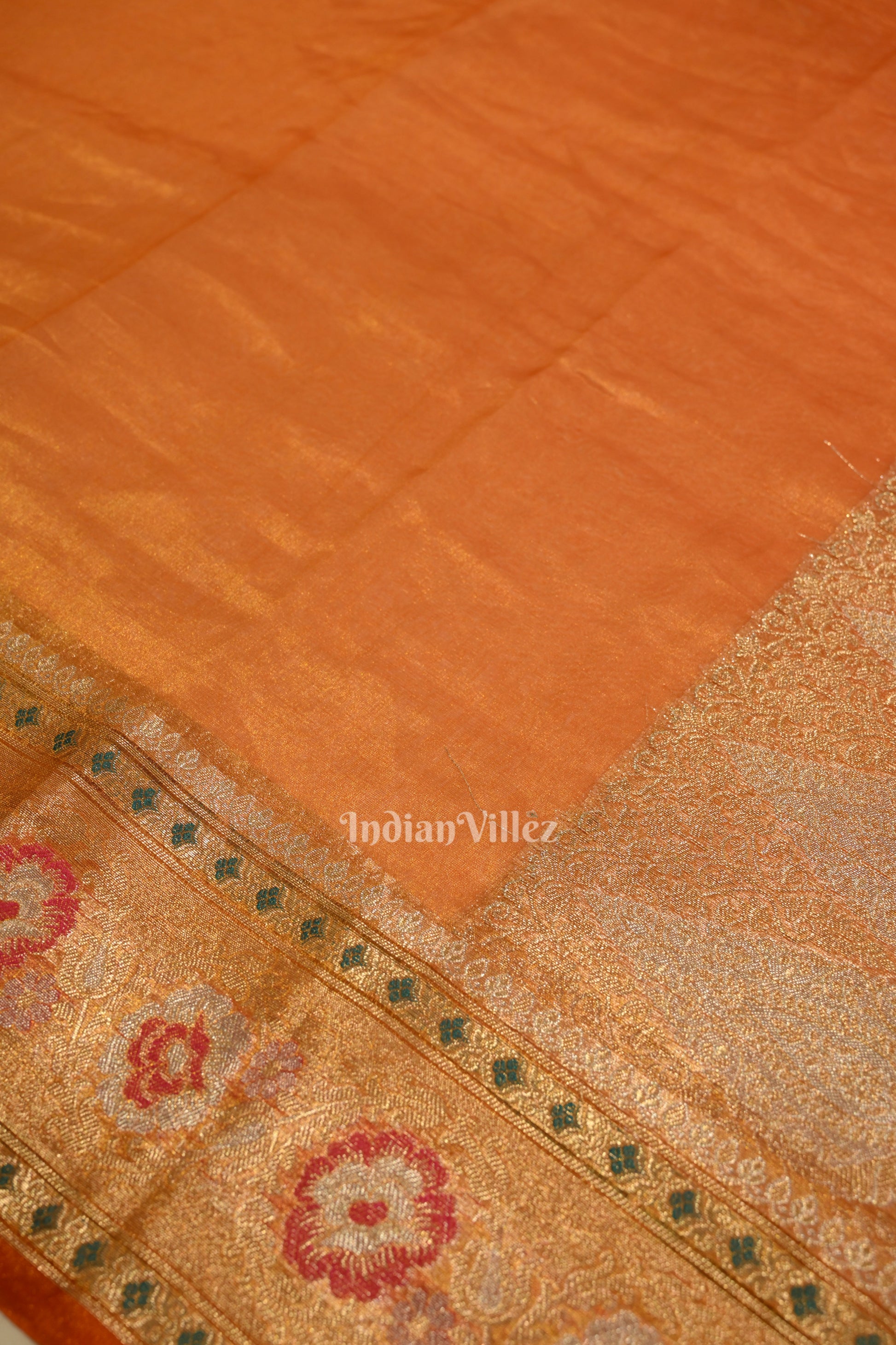 Deep Orange Zari Woven Exclusive Kora  Organza Banarasi Tissue Saree