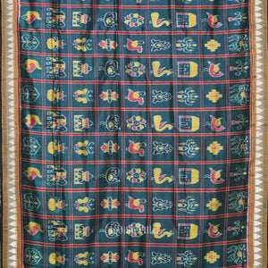 Teal Blue Nabakothi Odisha Ikat Khandua Silk Saree with Jungle Anchal