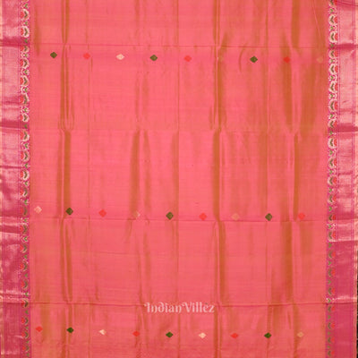 Pink Green Dual Tone Handwoven Baluchari Silk Saree