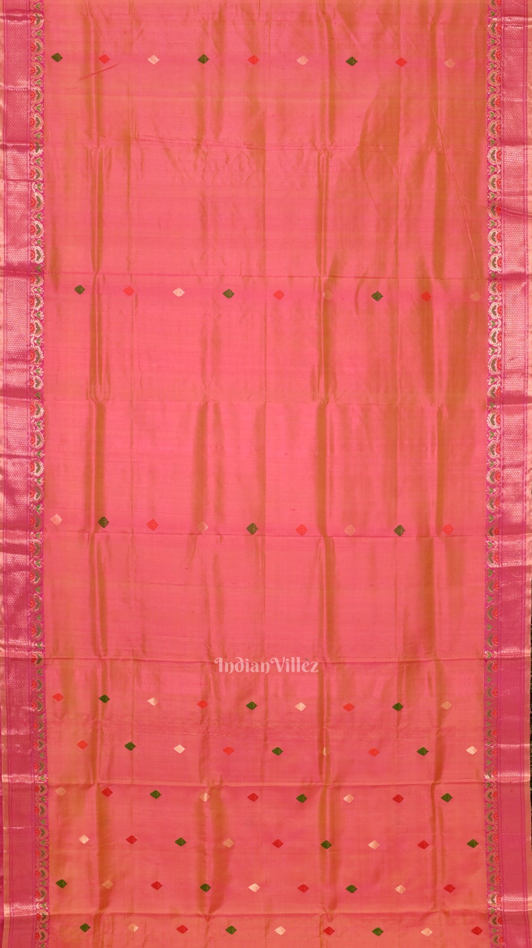 Pink Green Dual Tone Handwoven Baluchari Silk Saree