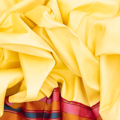 Yellow Handloom Silk Saree With Multi Colour Border
