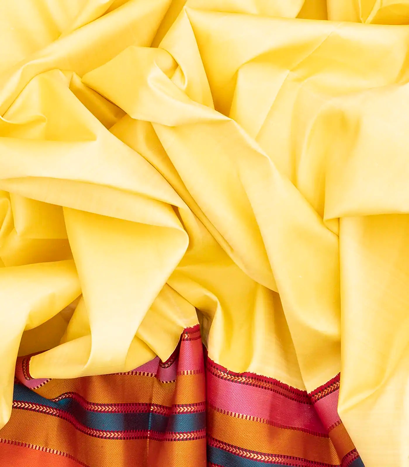 Yellow Handloom Silk Saree With Multi Colour Border