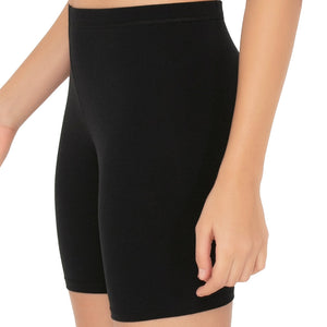 Smooth Mid-thigh Cotton Shortie Liner (Pack of 2) - Black-Nude