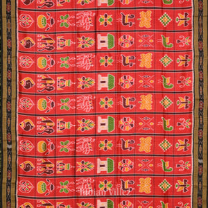 Deep Red Black Nabakothi Khandua Silk Saree