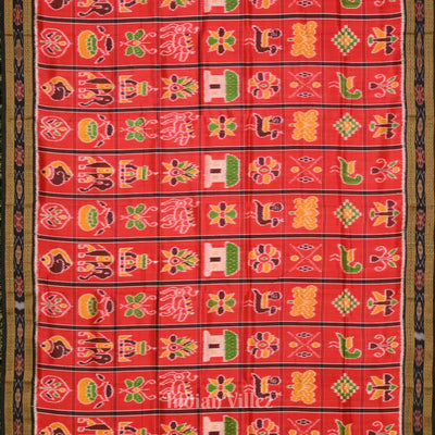 Deep Red Black Nabakothi Khandua Silk Saree