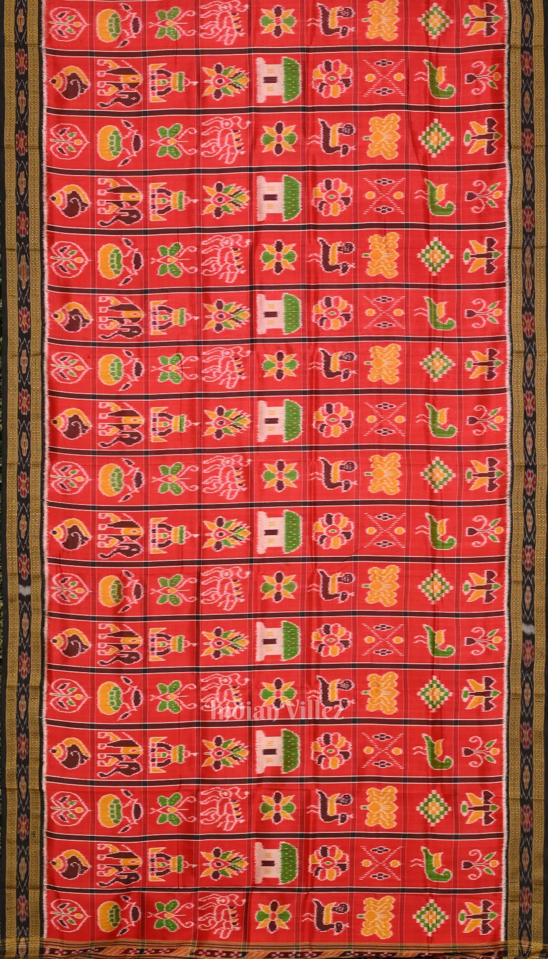 Deep Red Black Nabakothi Khandua Silk Saree