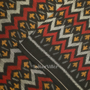 Black with Multi Color Odisha Ikat Cotton Fabric