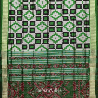 Black Green & Grey Pasapali Sambalpuri Silk Saree