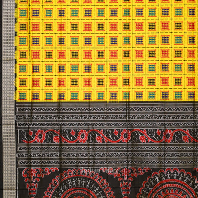 Yellow Black Ashwini Odisha Ikat Sambalpuri Silk Saree