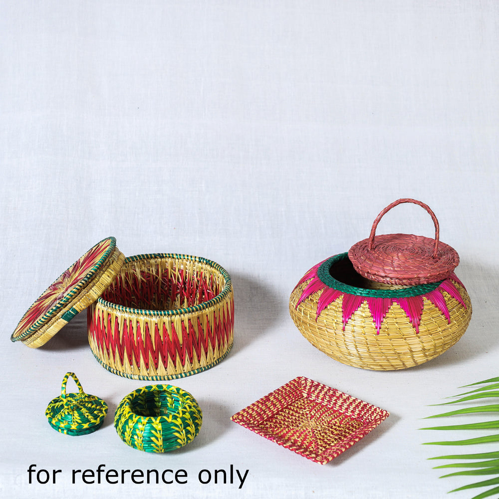 Beige - Handmade Sikki Grass Multipurpose Basket with Lid (Big)