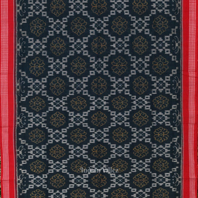 Ink Blue Red Odisha Sambalpuri Pure Cotton Saree