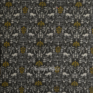 Black Tribal Theme Sambalpuri Ikat Cotton Fabric