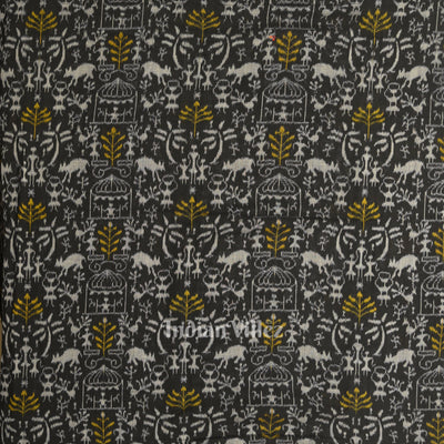 Black Tribal Theme Sambalpuri Ikat Cotton Fabric