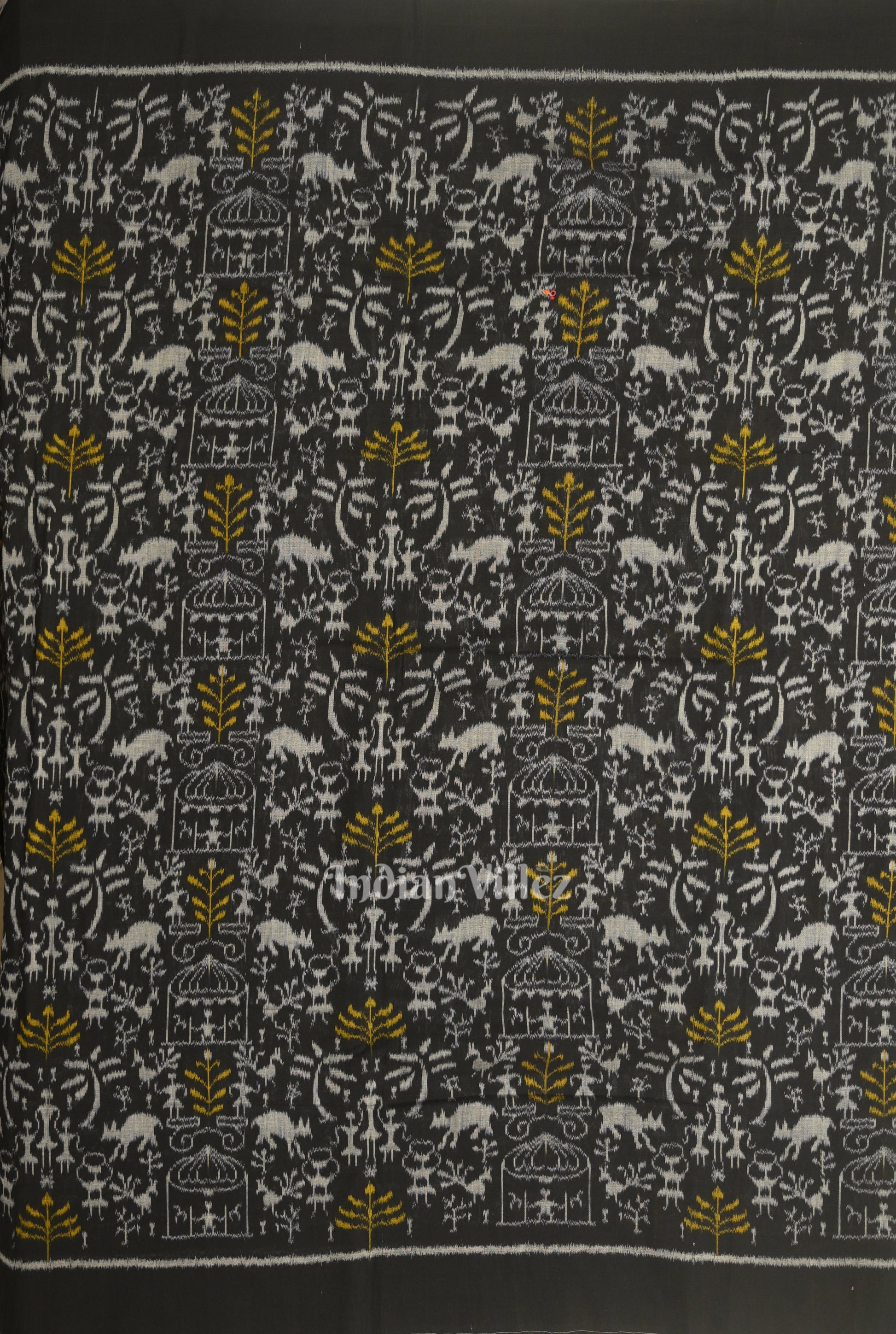 Black Tribal Theme Sambalpuri Ikat Cotton Fabric