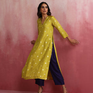 trueBrowns Lime Viscose Silk Kurta Set