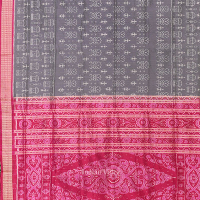 Cement Gray Rani Pink Tribal Theme Sambalpuri Silk Saree
