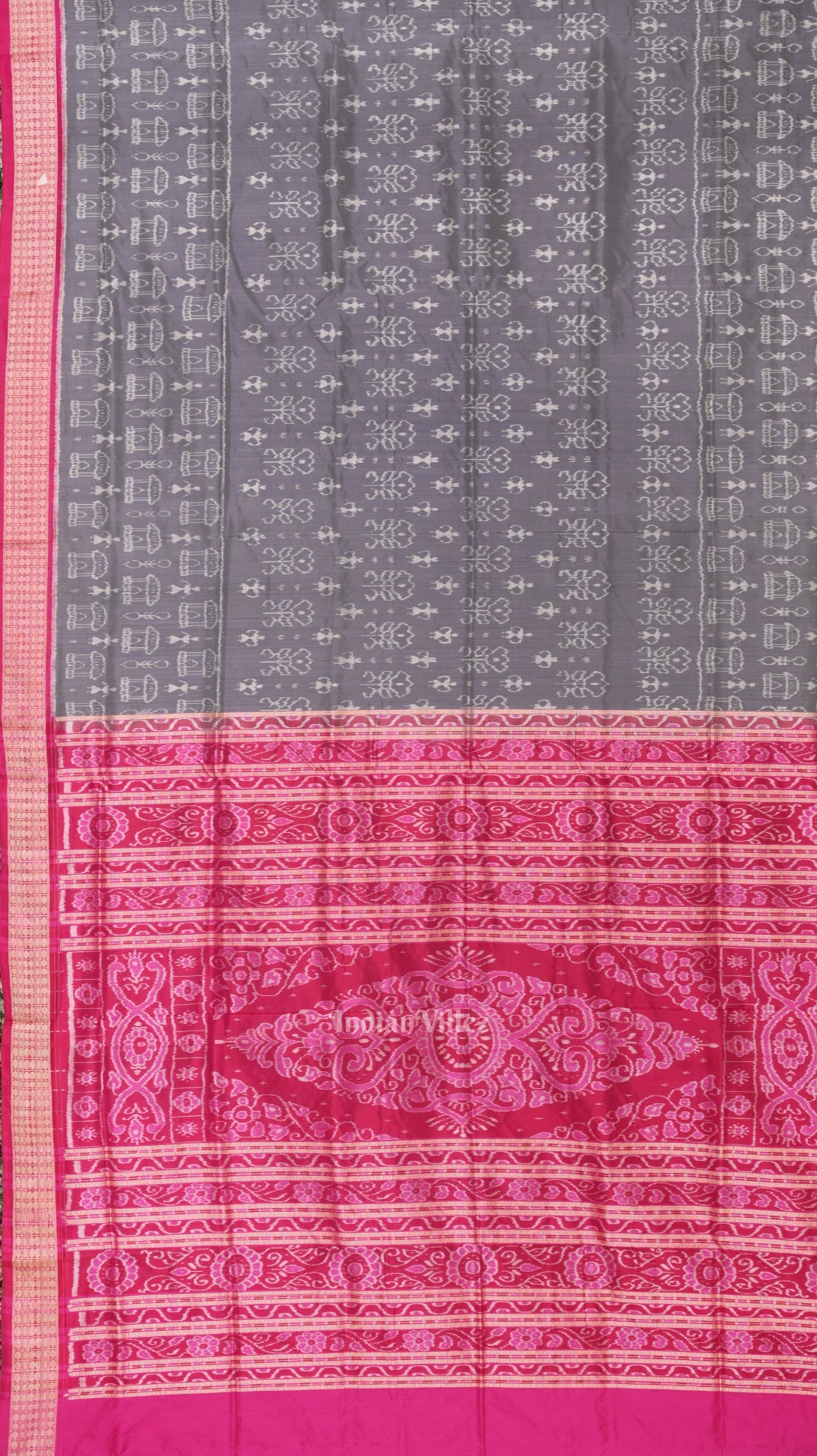 Cement Gray Rani Pink Tribal Theme Sambalpuri Silk Saree
