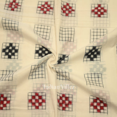 White Ashwini Motif Odisha Ikat Sambalpuri Cotton Fabric