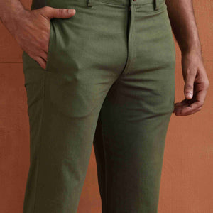 trueBrowns Men's Olive Green Cotton Twill Pants