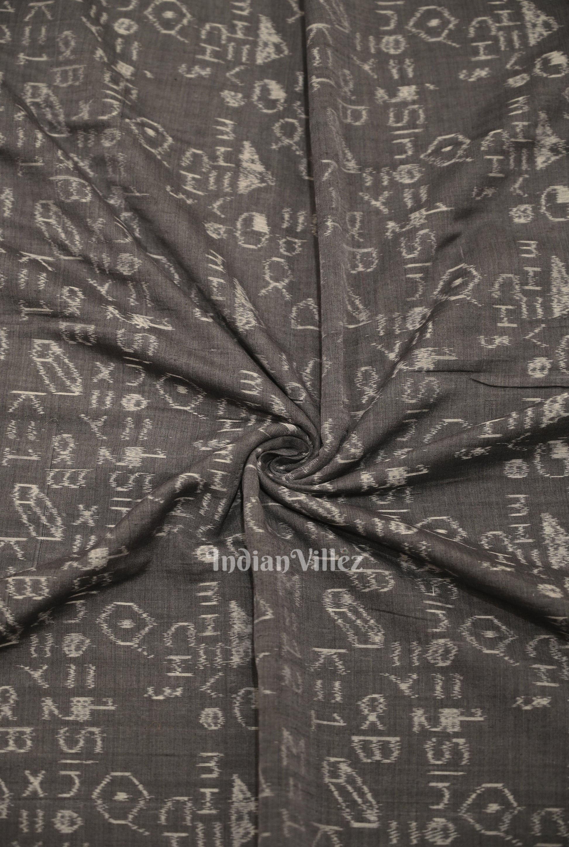 Ash Gray Geometry Theme Odisha Ikat Sambalpuri Cotton Fabric