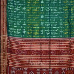 Green Maroon Tribal Theme Odisha Handloom Khandua Silk Saree