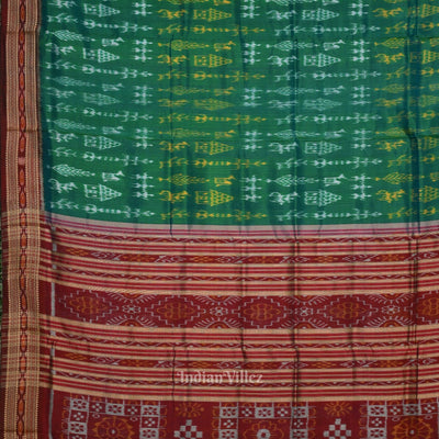 Green Maroon Tribal Theme Odisha Handloom Khandua Silk Saree