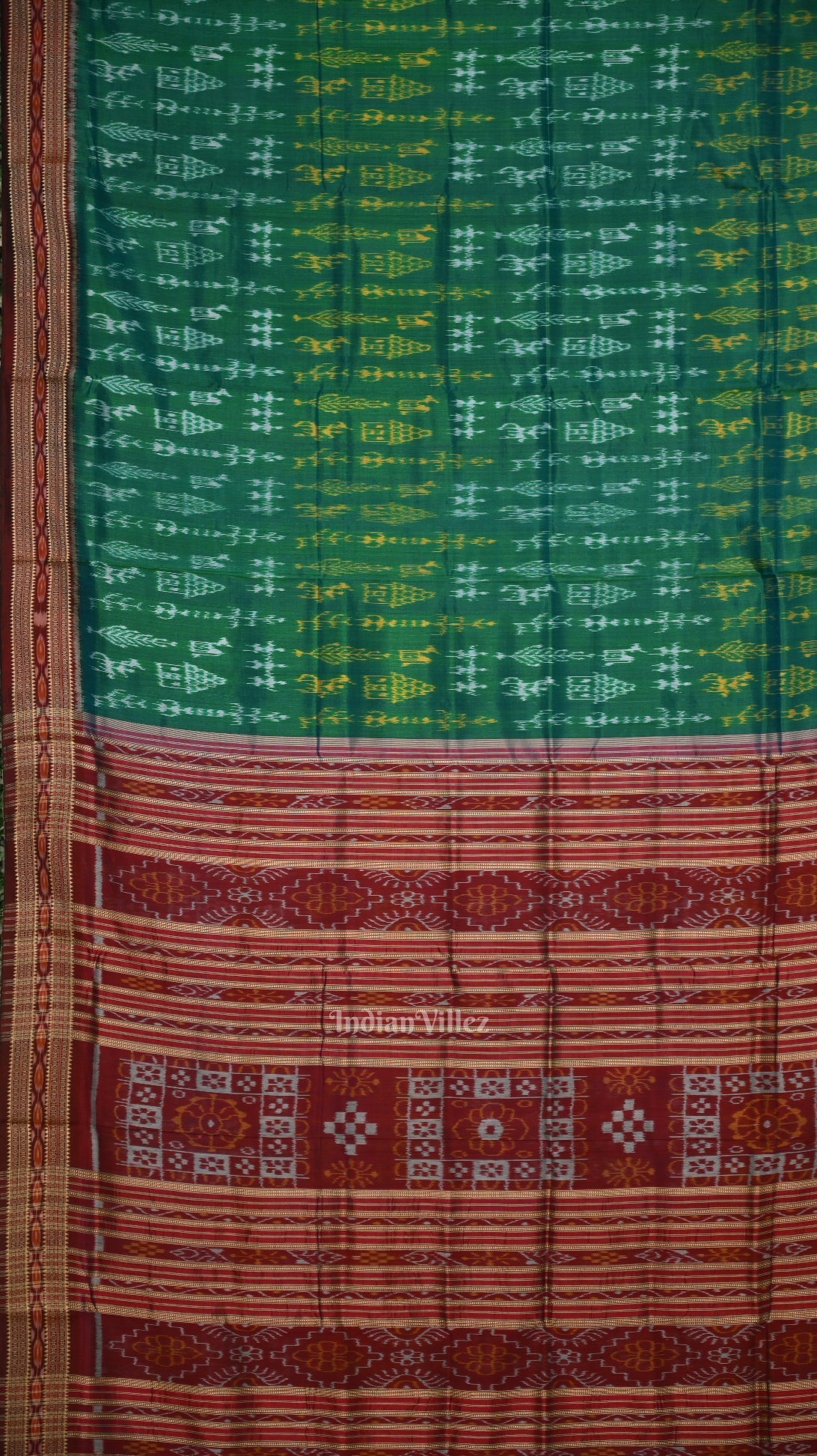 Green Maroon Tribal Theme Odisha Handloom Khandua Silk Saree