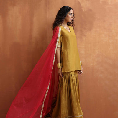 trueBrowns Gold Tissue Sharara Dupatta Set