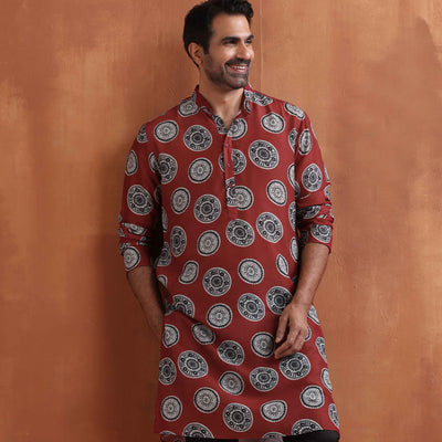 trueBrowns Men's Rust Printed Kurta