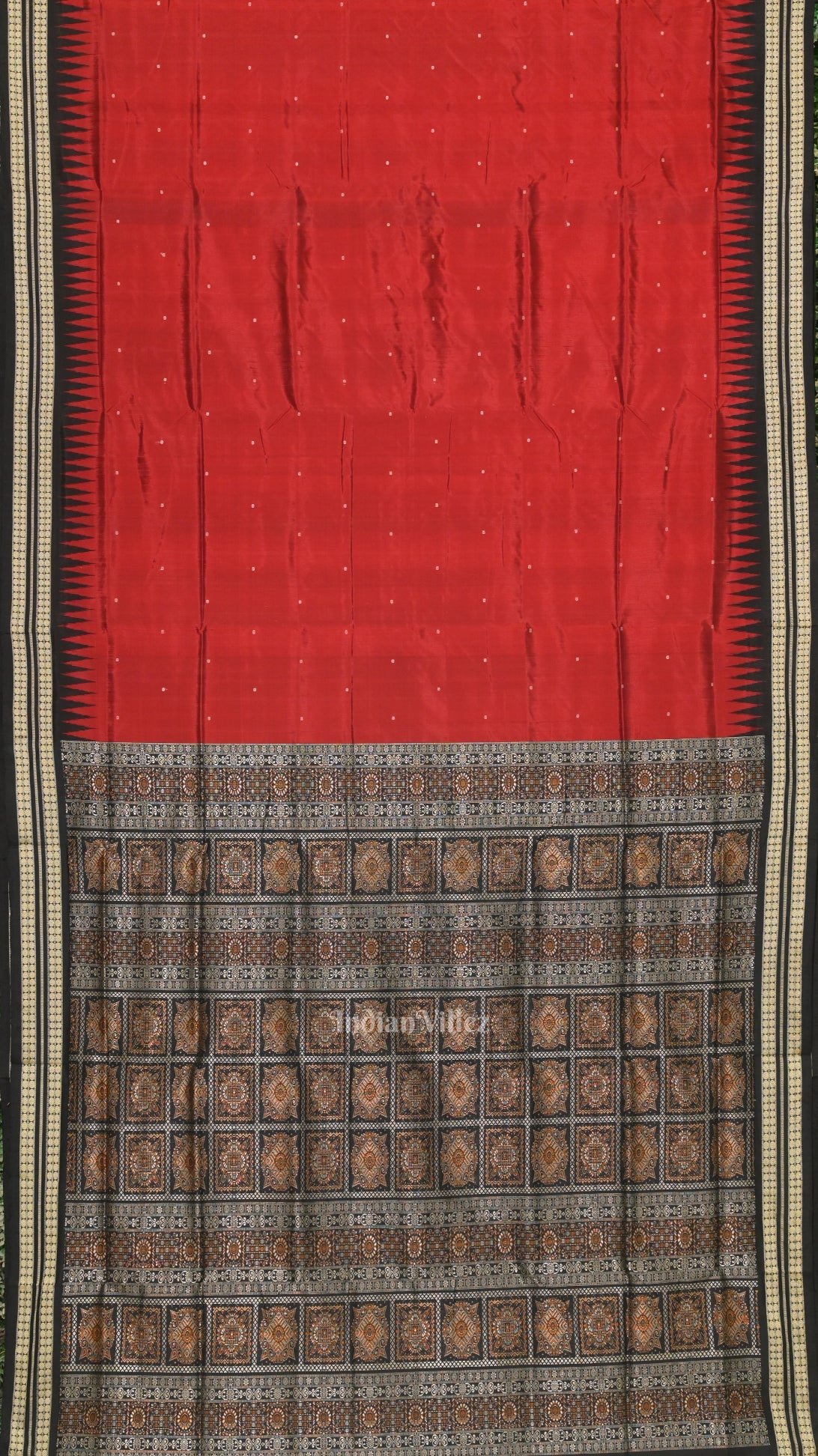 Deep Maroon Single Butta Design Bomkai Sambalpuri Silk Saree