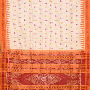 White Orange Yellow Odisha Ikat Khandua Silk Saree