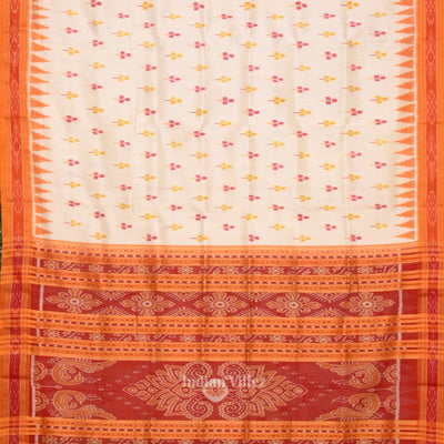 White Orange Yellow Odisha Ikat Khandua Silk Saree
