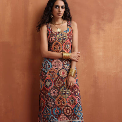 trueBrowns Cola Print Straight Kurta Set