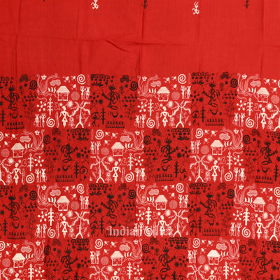 Red Black Tribal Design Sambalpuri Cotton Dress set with Dupatta