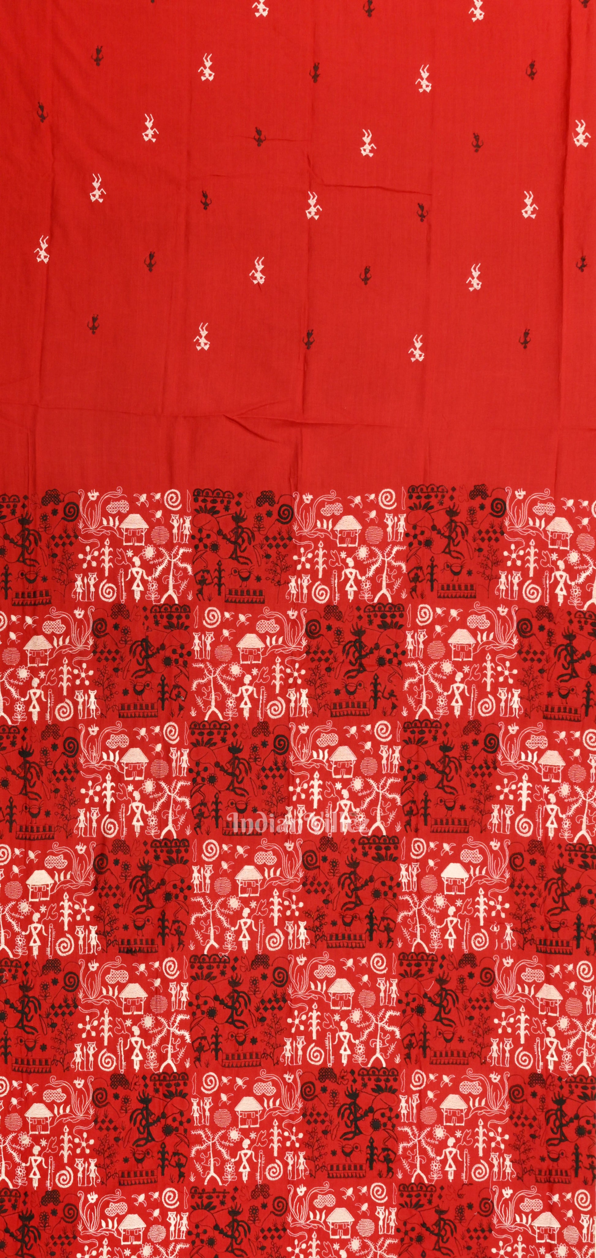Red Black Tribal Design Sambalpuri Cotton Dress set with Dupatta