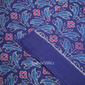 Blue Flower Motif Sambalpuri Ikat Cotton Fabric