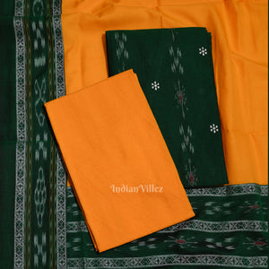 Green Yellow  Flower Buti Sambalpuri Cotton Dress Set with Dupatta