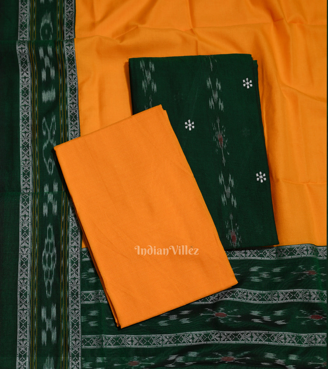Green Yellow  Flower Buti Sambalpuri Cotton Dress Set with Dupatta