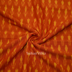 Deep Orange Handwoven Pochampally Ikat Cotton Fabric