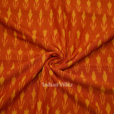 Deep Orange Handwoven Pochampally Ikat Cotton Fabric