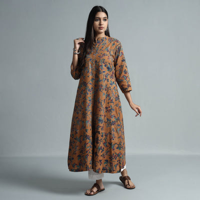 Brown - Kalamkari Printed Cotton Kurta