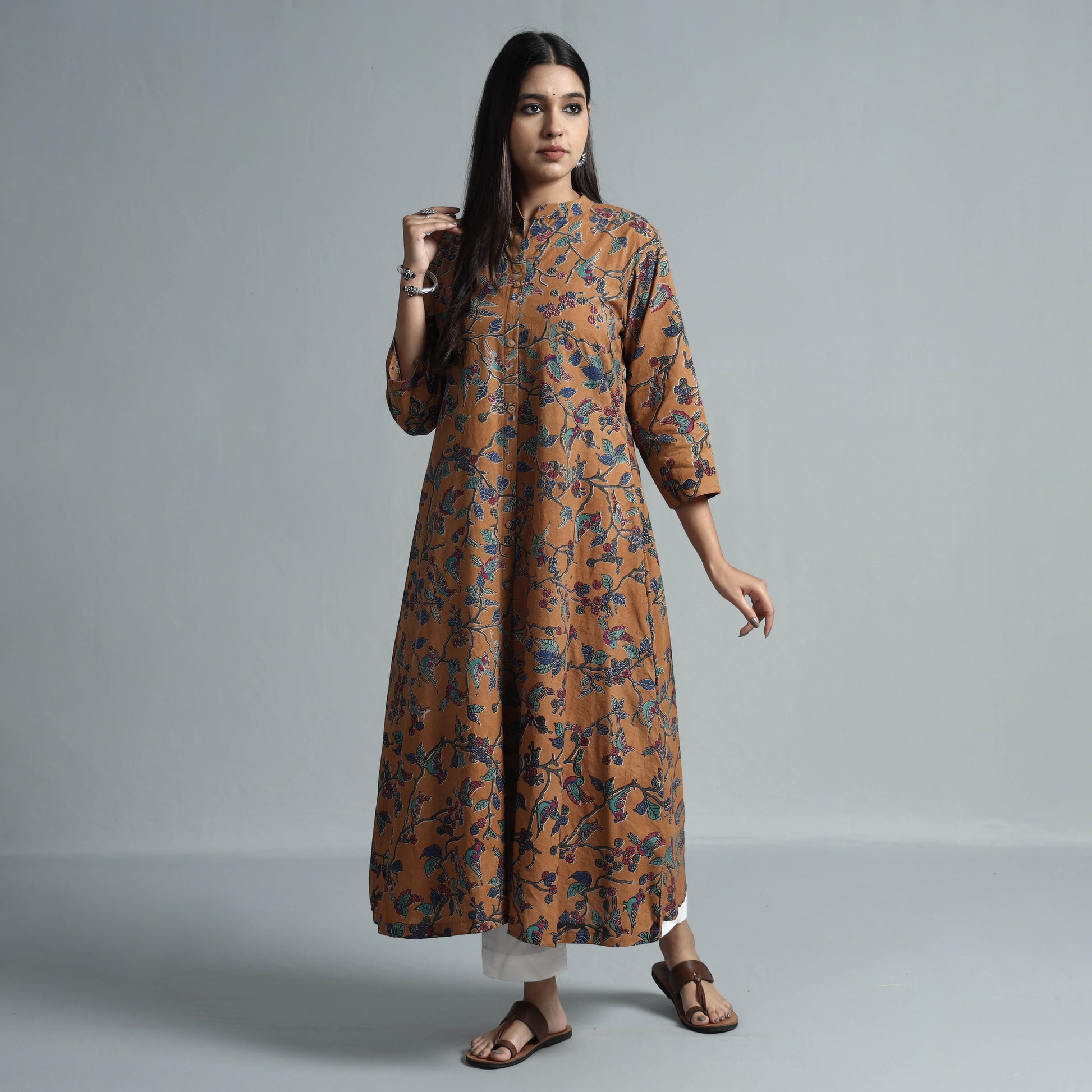 Brown - Kalamkari Printed Cotton Kurta