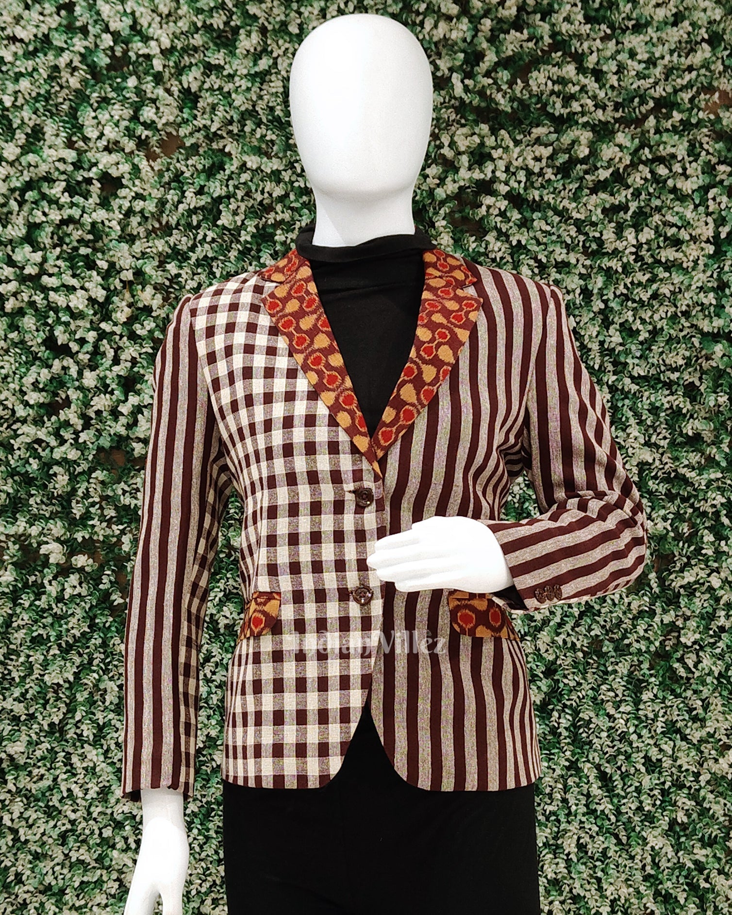 Maroon White Kotpad Odisha Ikat Women's Designer Blazer