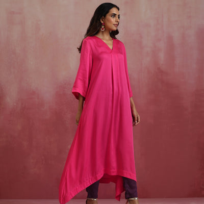trueBrowns Pink Modal Boxpleat Kurta Set