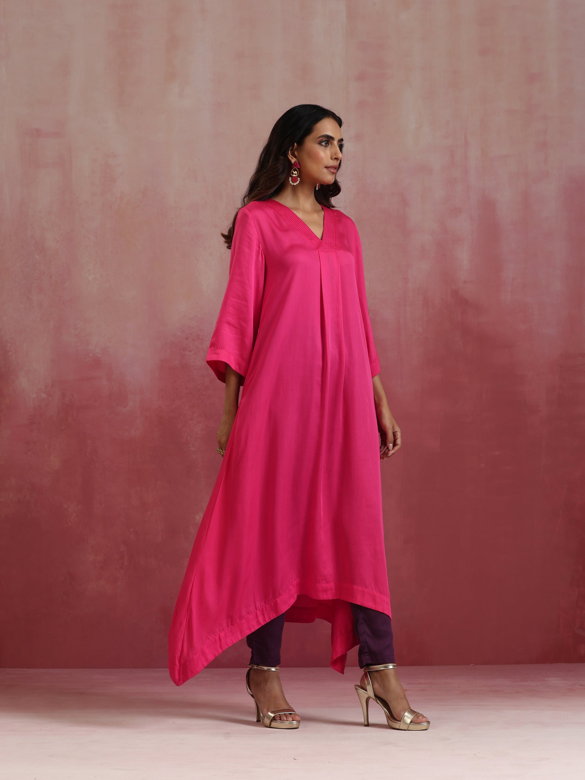 trueBrowns Pink Modal Boxpleat Kurta Set